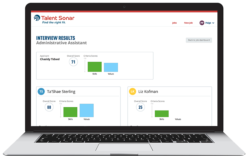talent sonar - interview results displayed on a laptop